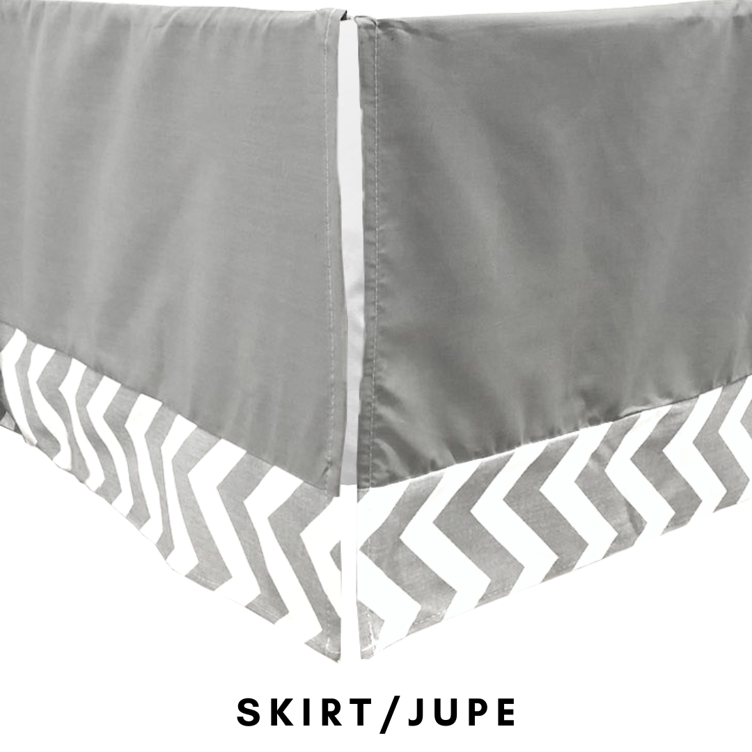 Grey and White Chevron Zigzag Bedding - (5-piece Baby Bedding, #300, Nursing Pillow Included)