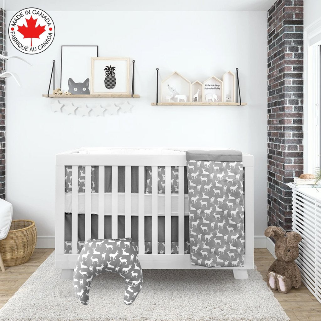 Esthetic Grey And White Prancing Deer With Matching Feeding Pillow 5 piece Baby Bedding 400fp Bebelelo Other Crib