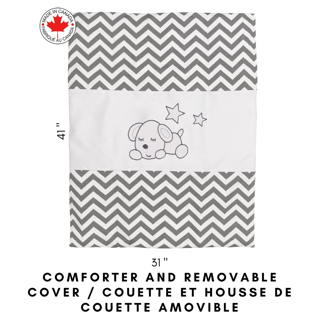 Grey and White Sleepy Dog - 5-piece Baby Bedding (Nursing Pillow Included)