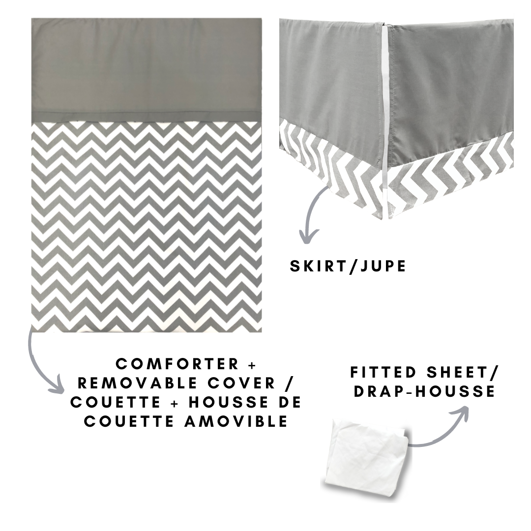Literie Zigzag Chevron Gris et Blanc (Literie Bébé 4 Pièces, #300)