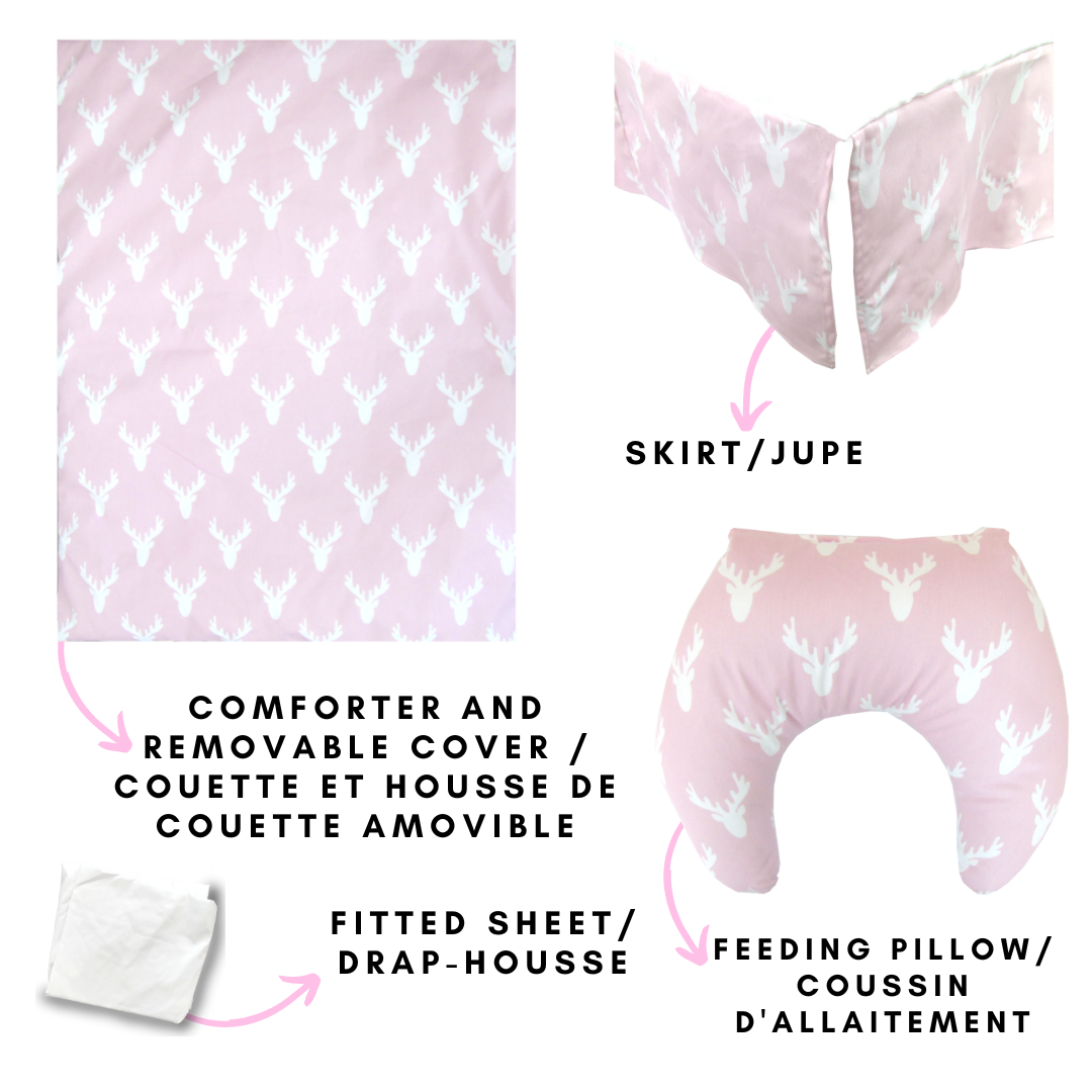 Pink Moose Antlers 5-Piece Baby Bedding Set