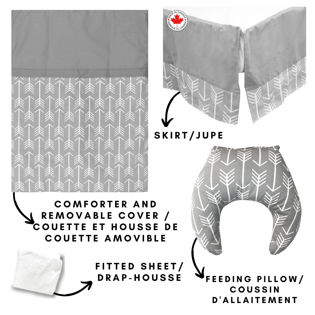Minimalist Flying Arrows 5-piece Baby Bedding (Nursing Pillow Included)