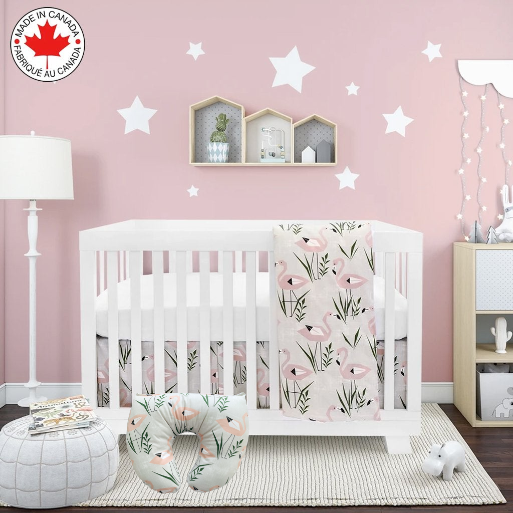 Pink Flamingo 5 piece Baby Bedding Nursing Pillow Included Ara