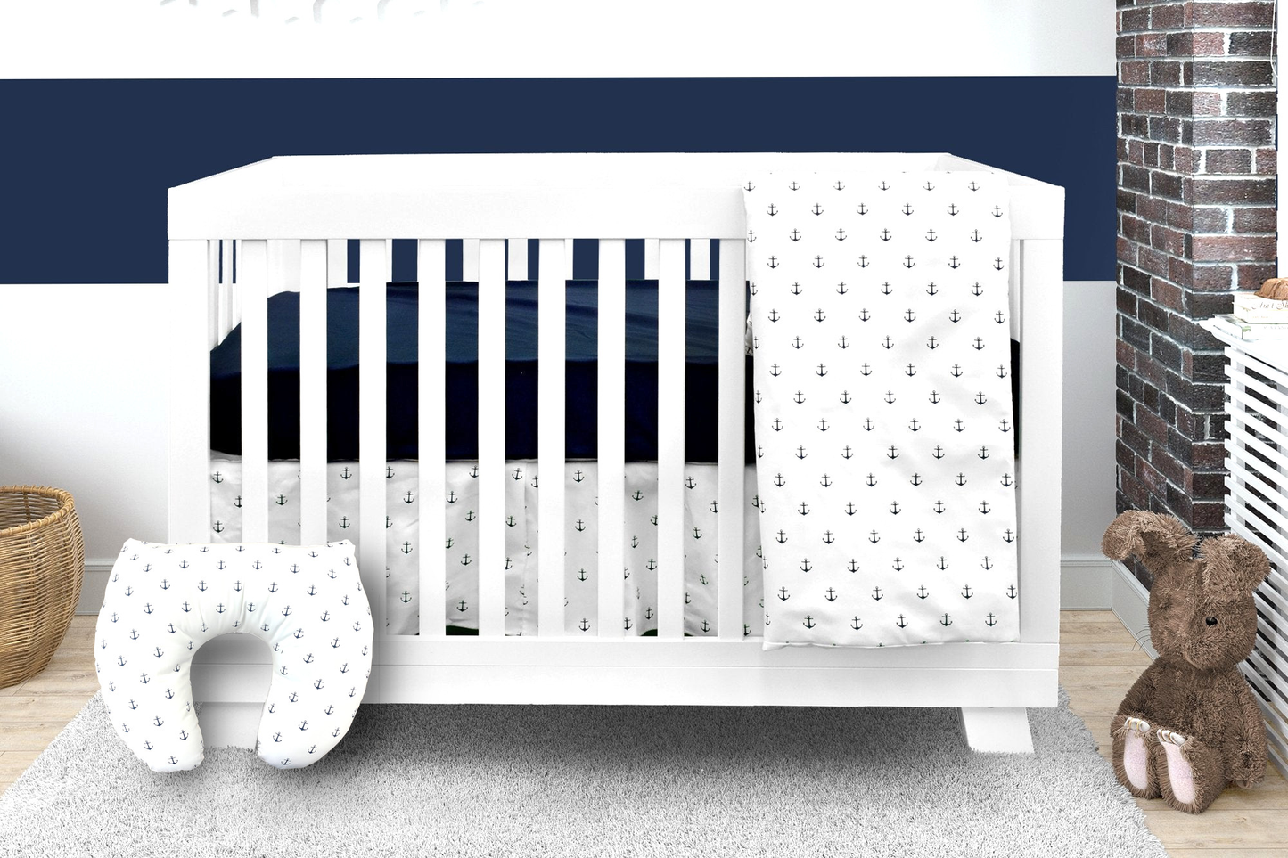Elegant Blue Anchor Baby Bedding (5-piece Baby Bedding, #480fp