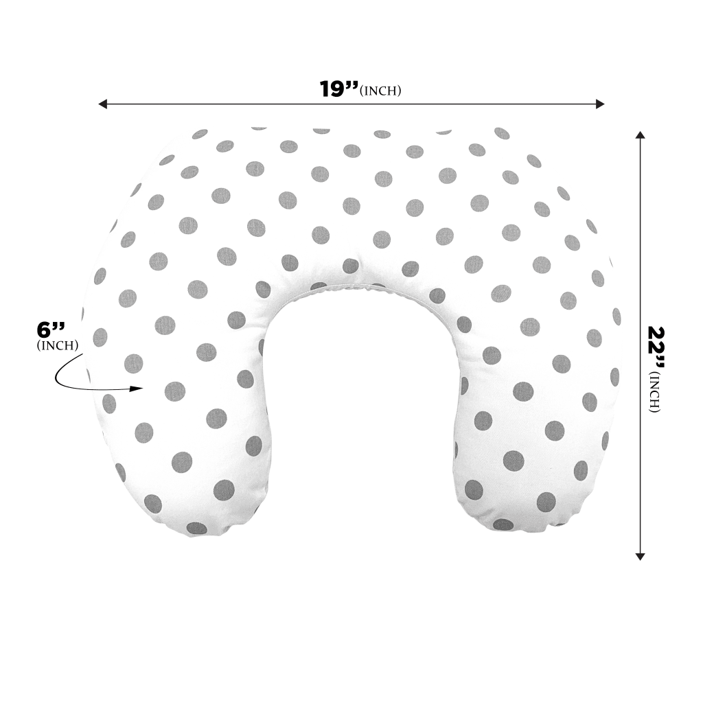 Ergonomic White Nursing Pillow with a Grey Polka Dot Pattern, #1pcs038fp