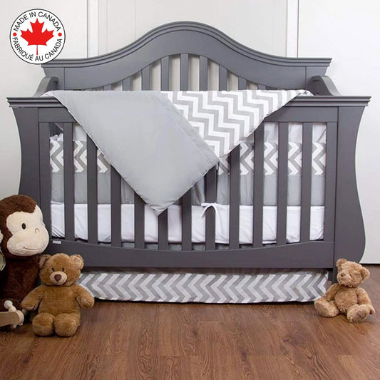 Grey and White Chevron Zigzag Bedding (4-piece Baby Bedding, #300)