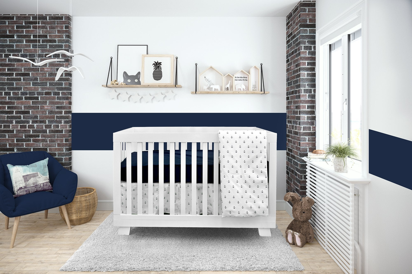 Elegant Blue Anchor Baby Bedding (4-piece Baby Bedding, #480) (NO)