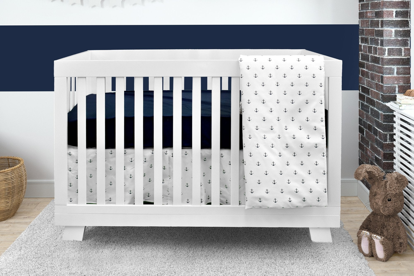 Elegant Blue Anchor Baby Bedding (4-piece Baby Bedding, #480) (NO)